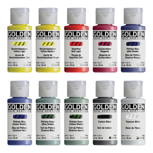 Golden Fluid Acrylics - Mixing Colors, Set of 10, 30 ml