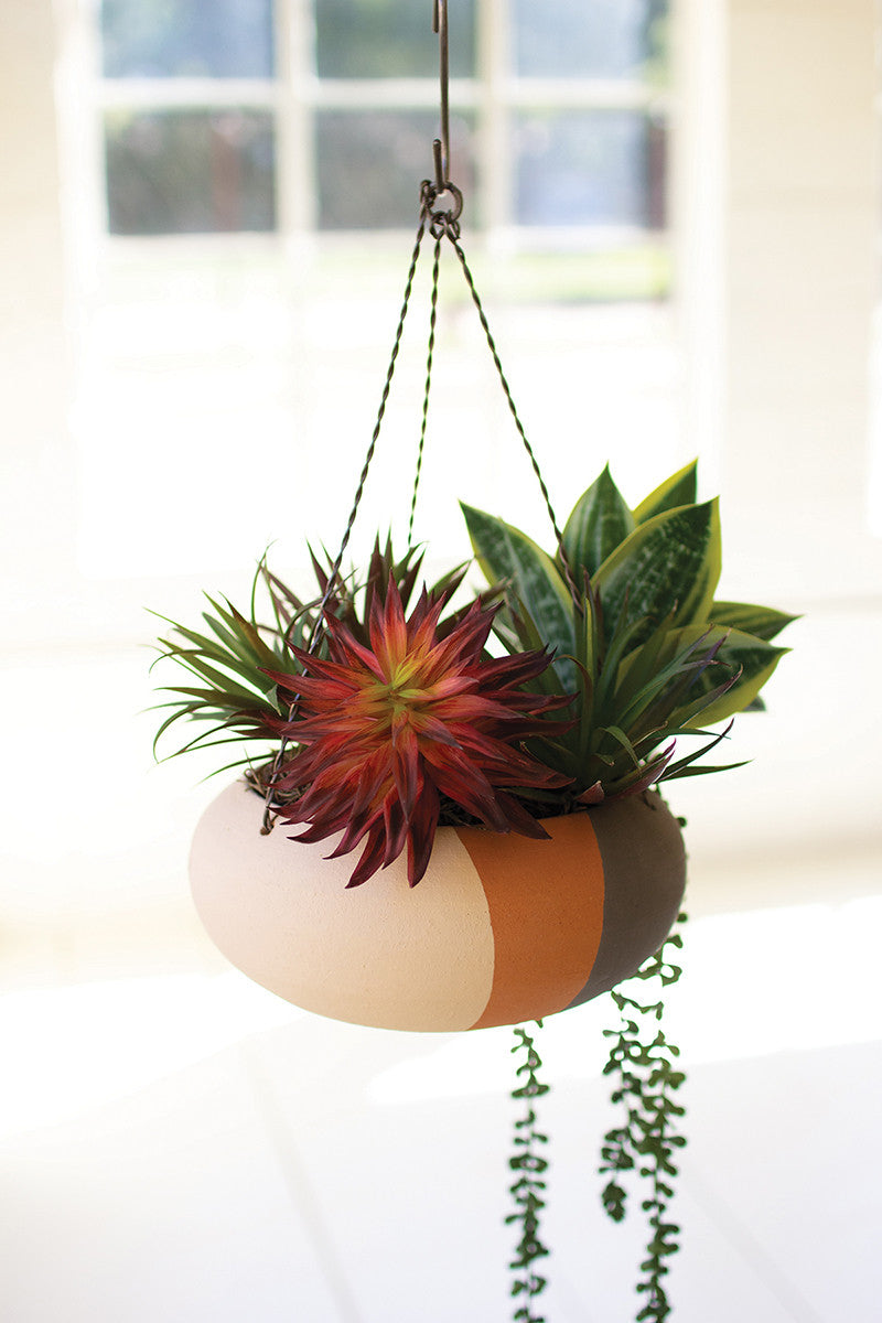 Clay Stripe Hanging Planter