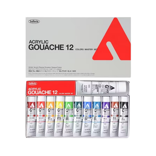 Holbein Acrylic Gouache Master Set of 12 - 20ML with 40ML White