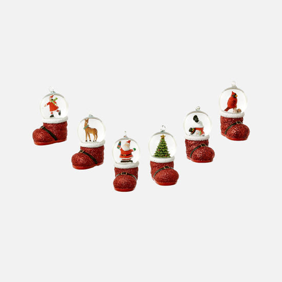 Santa Boot Snow Water Globe Ornament