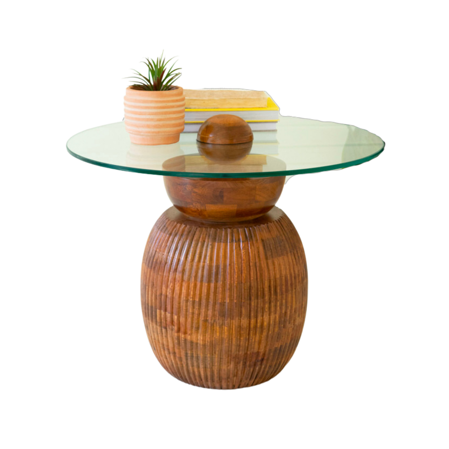 Carved Mango Table with Glass Top