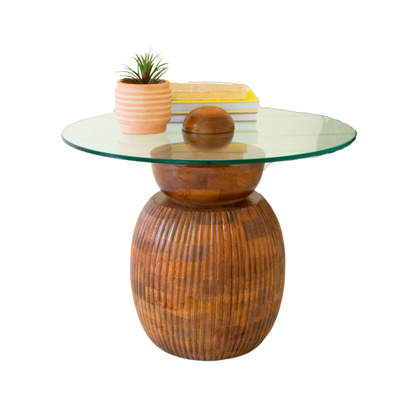 Carved Mango Table with Glass Top