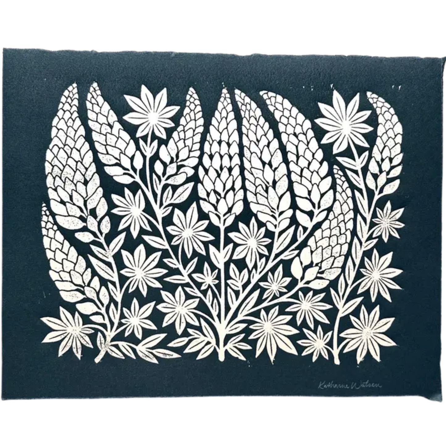 Hand Block Printed Gold Lupines Art Print, No. 2583