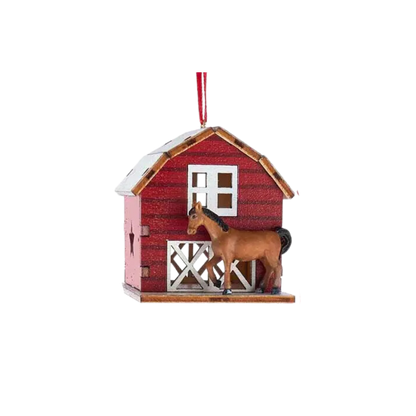 Laser-Cut Barn W/Animal Ornament