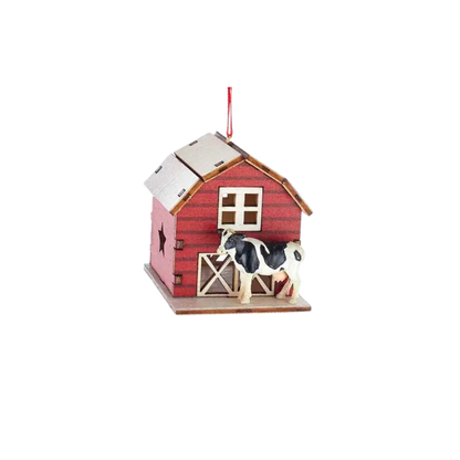 Laser-Cut Barn W/Animal Ornament