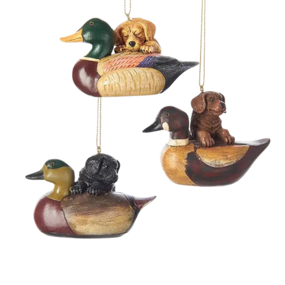 Resin Puppy with Duck Decoy Ornament