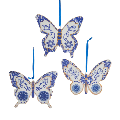 Indigo Blue & White Butterfly Ornament