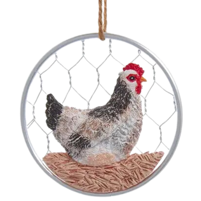 Resin Chicken on a Wire Ornament