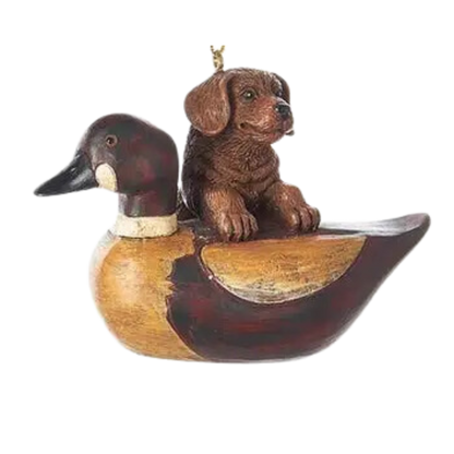 Resin Puppy with Duck Decoy Ornament