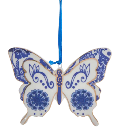 Indigo Blue & White Butterfly Ornament