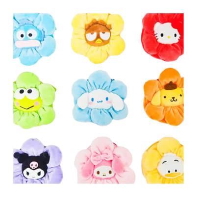 Sanrio Charaters Flower Plush Purse, Key Chain Zipper Charm
