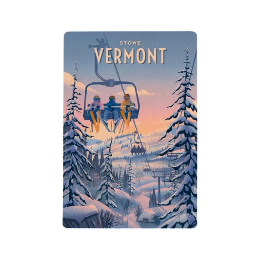 Wood Postcard Stowe Vermont Chill On the Uphill Ski Lift