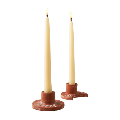 Daksha Terracotta Moon Taper Candle Holder