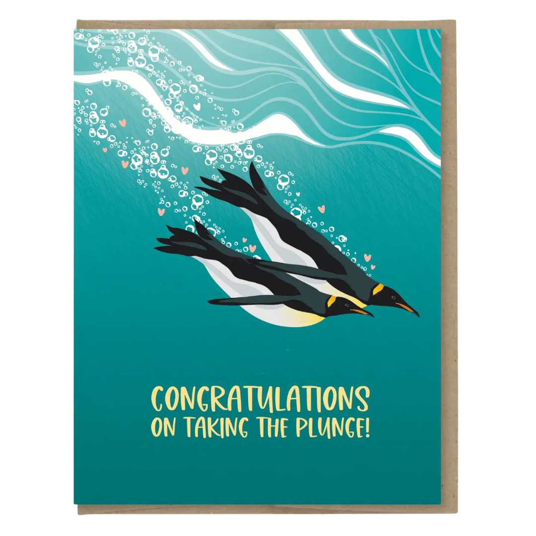 Taking the Plunge Penguin Wedding or Engagement Card