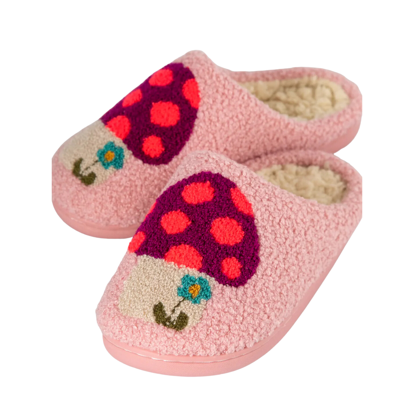 Pink Mushroom Sherpa Slippers