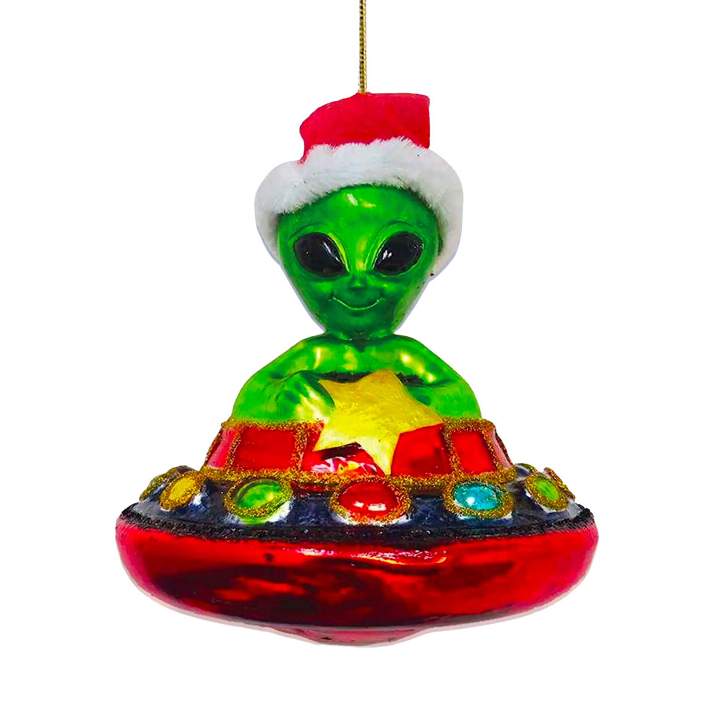 Alien and UFO Glass Christmas Ornament