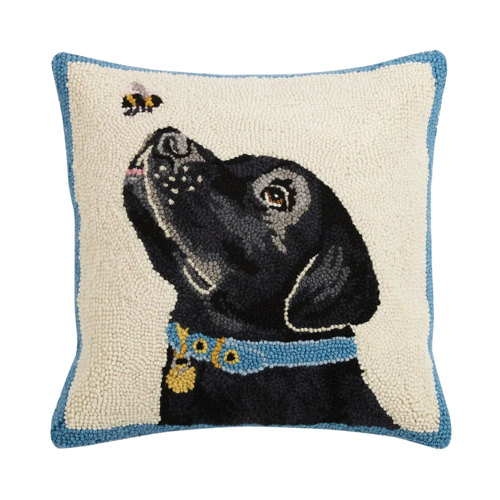 Black Labrador Dog with Bee Hook Pillow