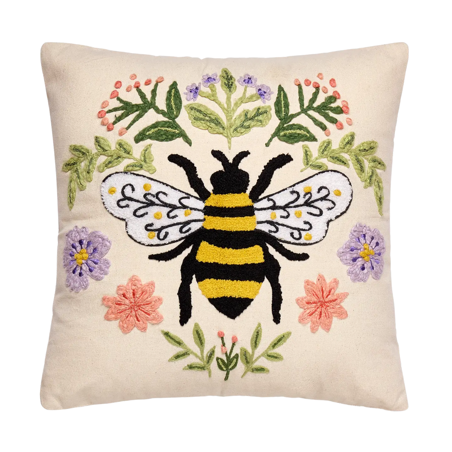 Floral Natural Bee Embroidered Hook Pillow
