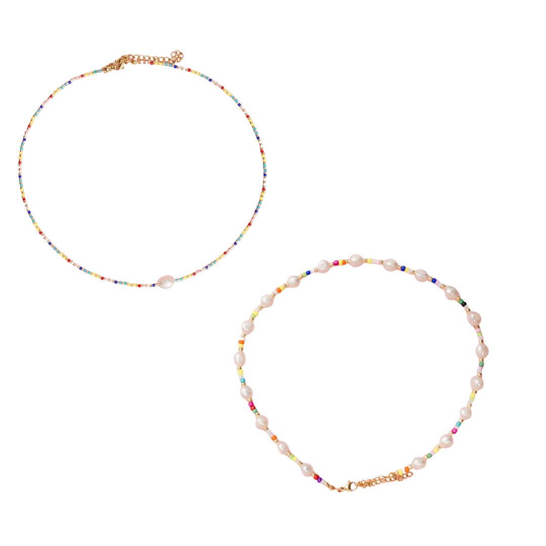 Single Pearl and Rainbow Seed Bead Necklace