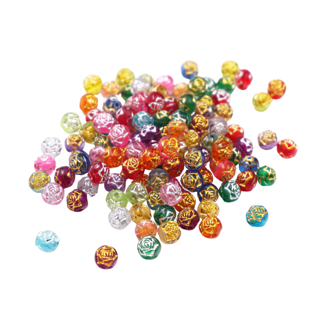 Rose Engraved Beads – Assorted Colors