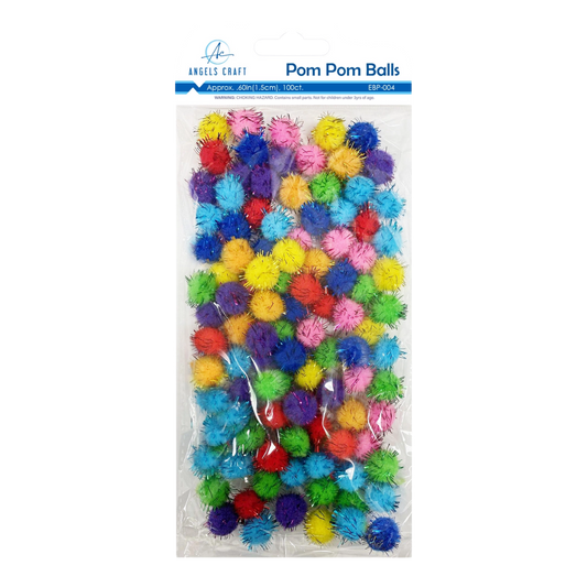 Mixed Glitter Pom-Poms – 100 Count