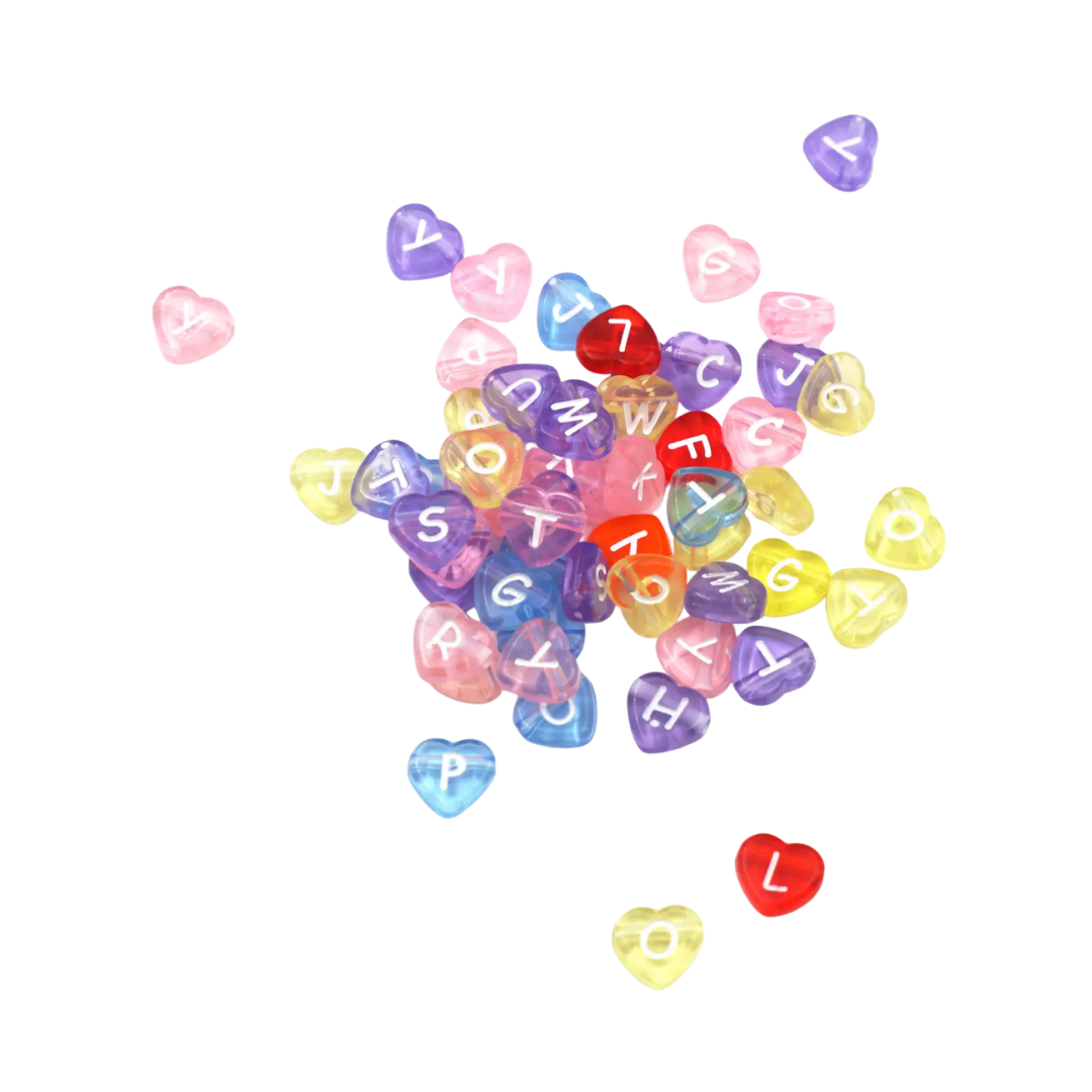 Translucent Alphabet Heart Beads