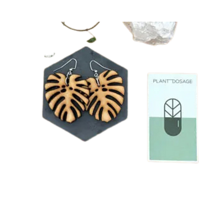 Monstera Deliciosa Wooden Plant Earrings