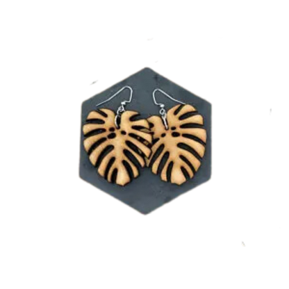 Monstera Deliciosa Wooden Plant Earrings