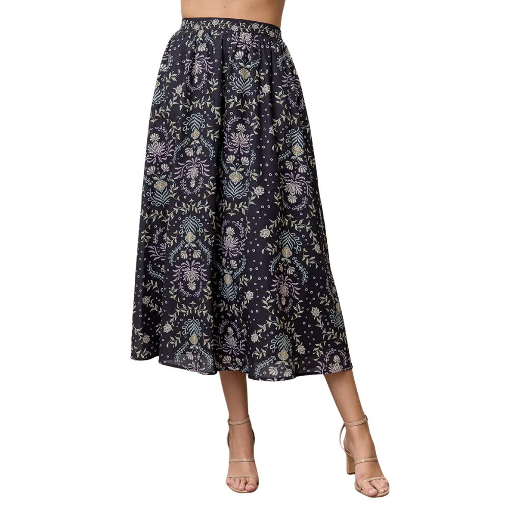 Midnight Meadow Printed Midi Skirt