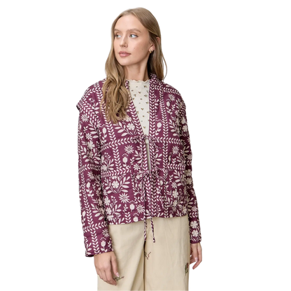 Border Floral Print Quilting Jacket