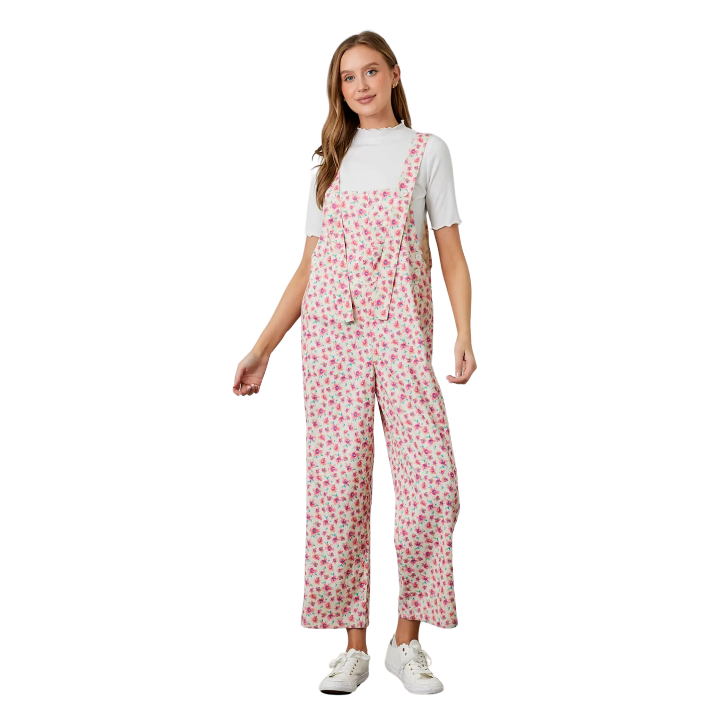 Printed Corduroy Overalls - Cream Mutli