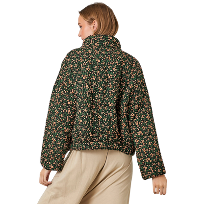 Floral Print Snap Button Puff Jacket