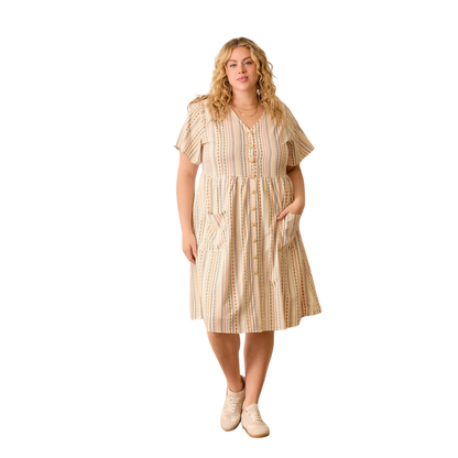 Pattern Stripe Button Up Dress