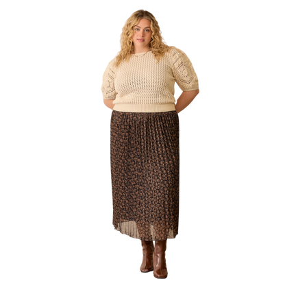 Floral Print Pleated Skirt - Navy Multi