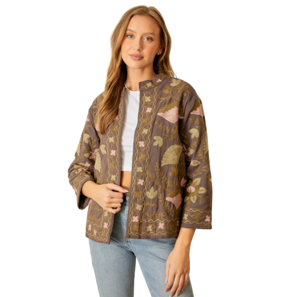 Floral Print Cotton Slub Jacket