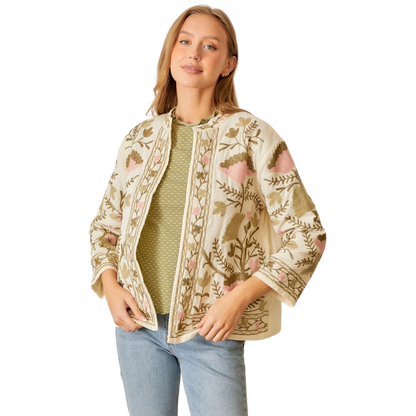 Floral Print Cotton Slub Jacket