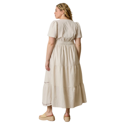 Embroided Floral Print Maxi Tiered Dress