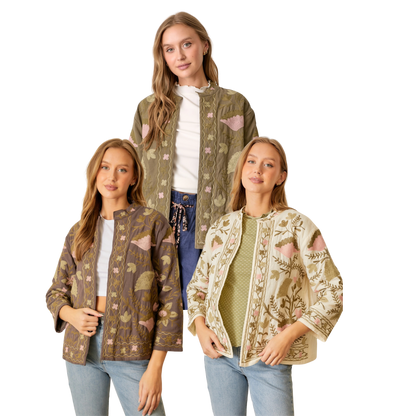 Floral Print Cotton Slub Jacket
