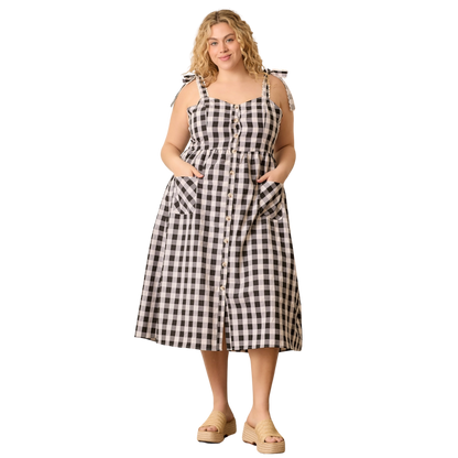 Gingham Sleeve Tie Midi Dress