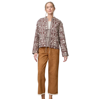Border Floral Print Quilting Jacket