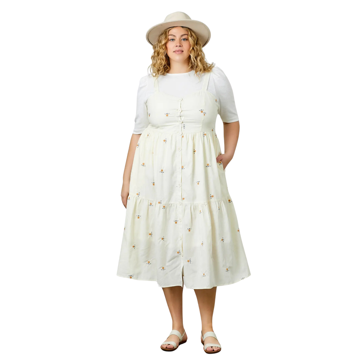 Embroidered Poplin Overall Button Down Dress