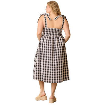 Gingham Sleeve Tie Midi Dress