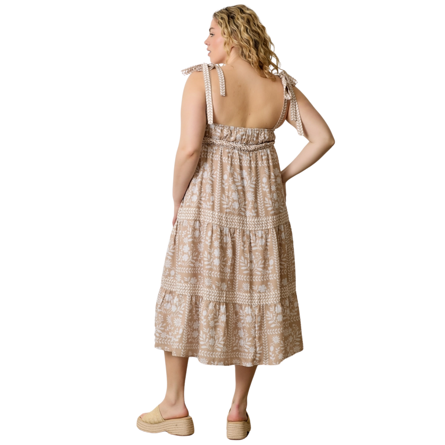 Printed Tie Strap Midi Dress