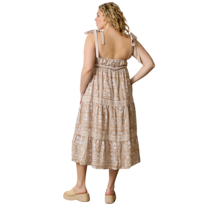 Printed Tie Strap Midi Dress
