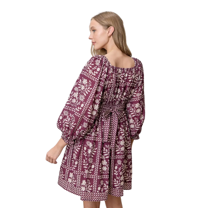 Border Floral Square Neck Mini Dress
