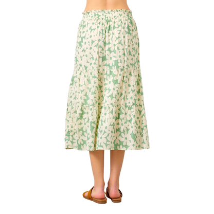 Daisy Poplin Tiered Maxi Skirt - Green