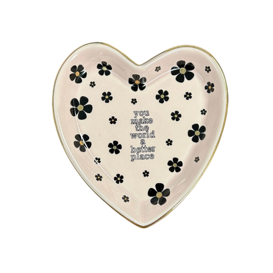 You Make The World A Better Place Blush Pink Heart Shaped Trinket Tray