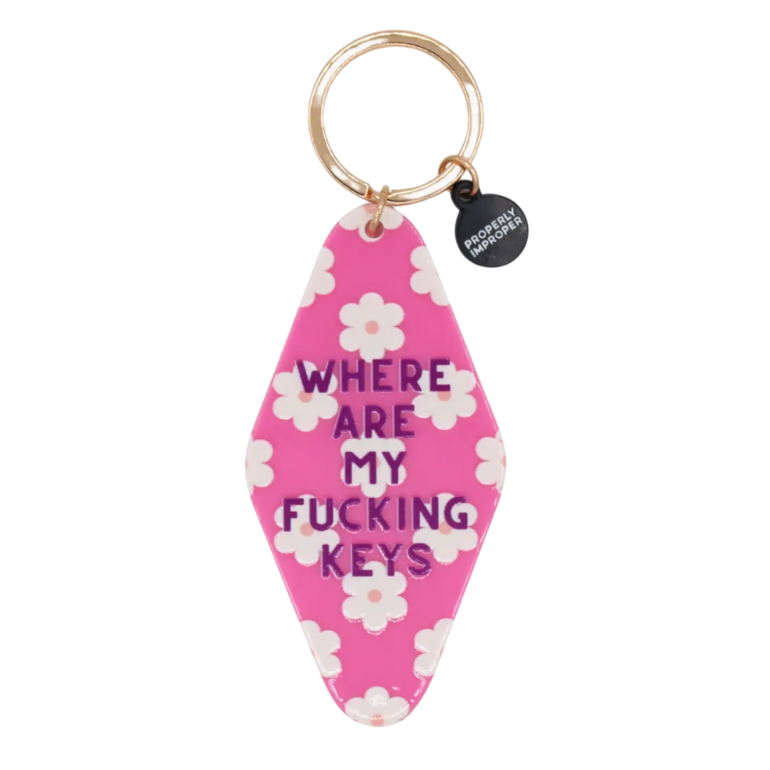 Where Are My Fucking Keys - Purple Floral Printed Keychain