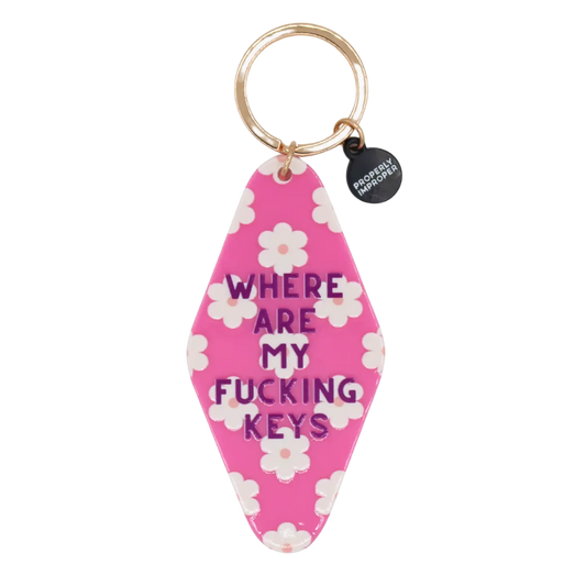 Where Are My Fucking Keys - Purple Floral Printed Keychain