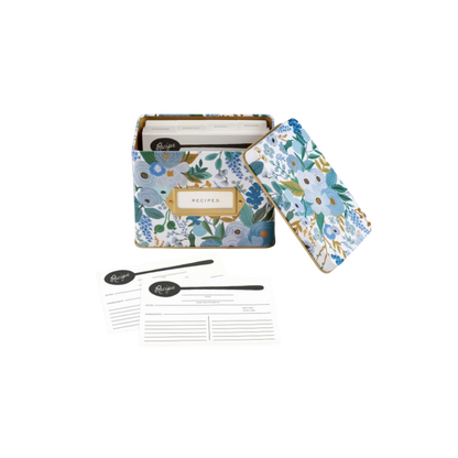 Garden Party Blue Tin Recipe Box